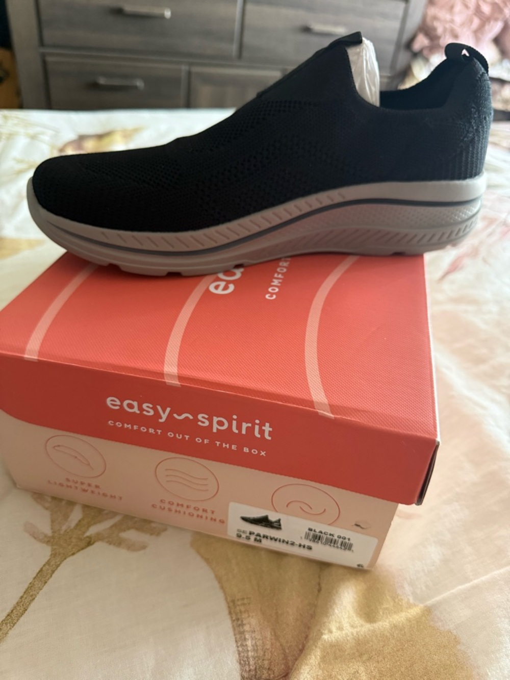 Easy Spirit Women's Black Knit Slip-On Sneaker with Gray Sole